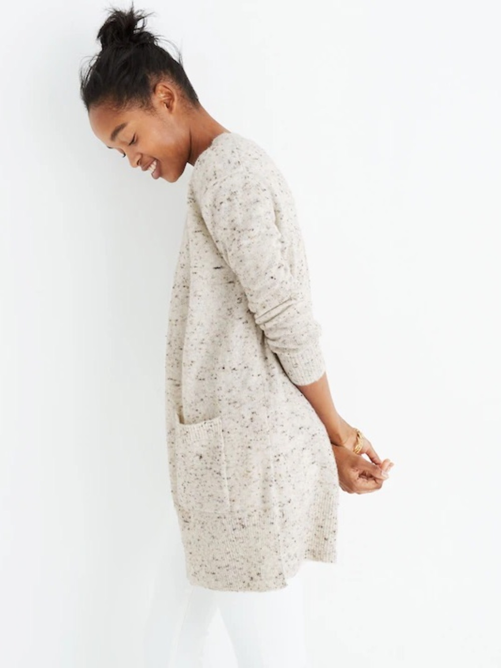 Madewell Donegal Kent Cardigan Cream Speckled Knit Sweater Small - Picture 2 of 9